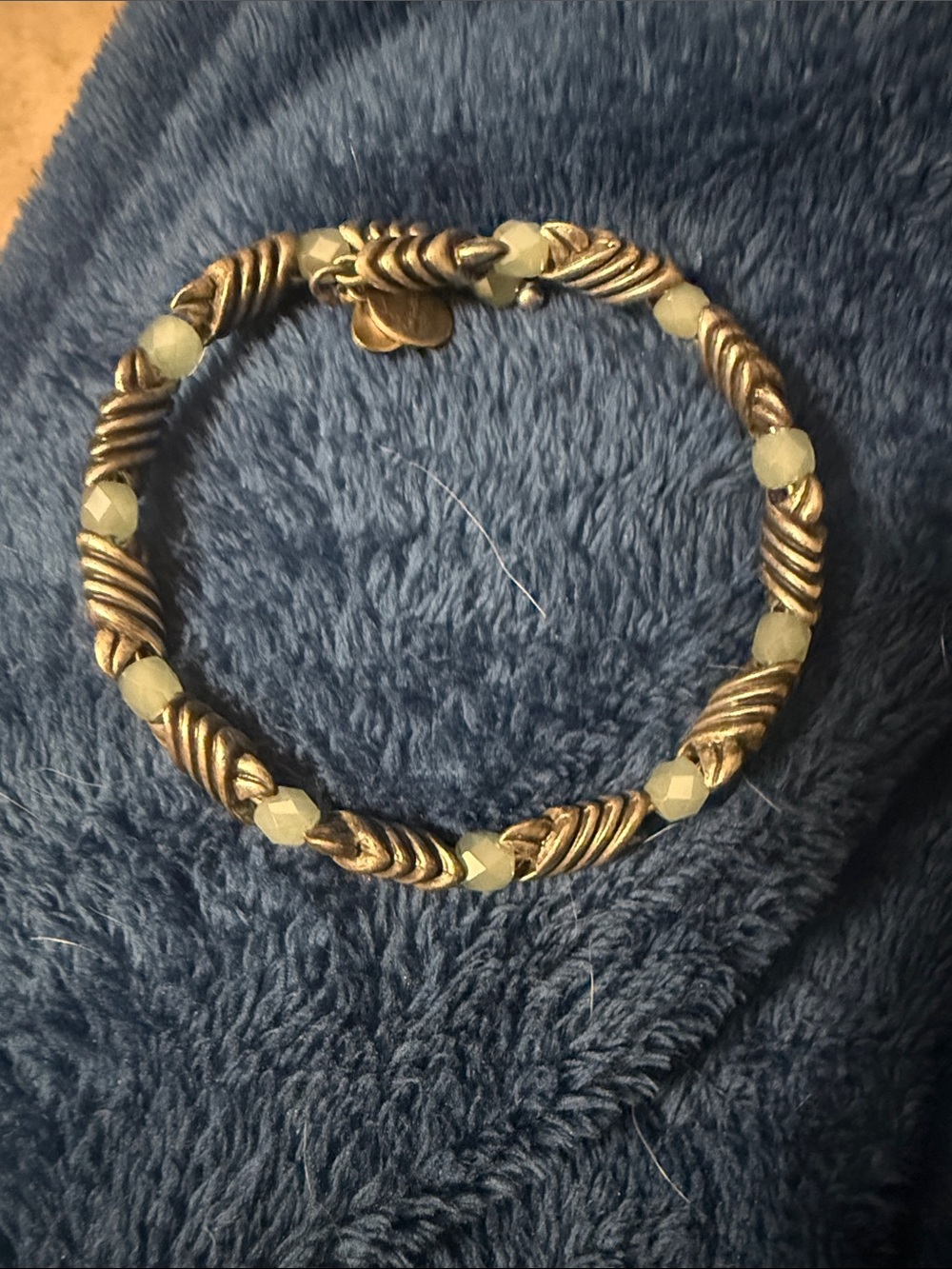 Alex and Ani Gold and Pale Green Beaded Twist Bracelet